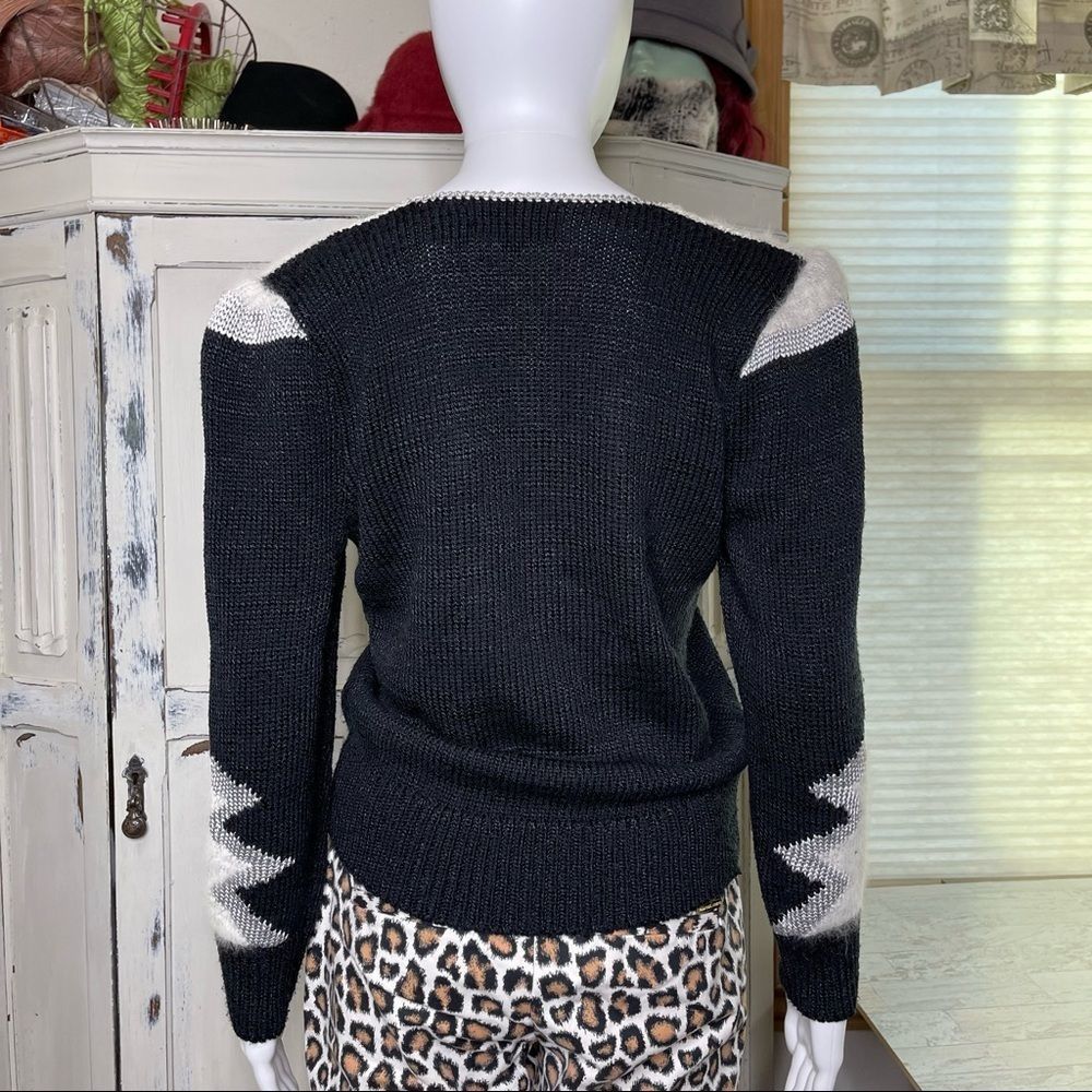 Christine Phillipe Vintage Y2K Black And White Abstract Angora Mix Knit Sweater - Picture 2 of 16
